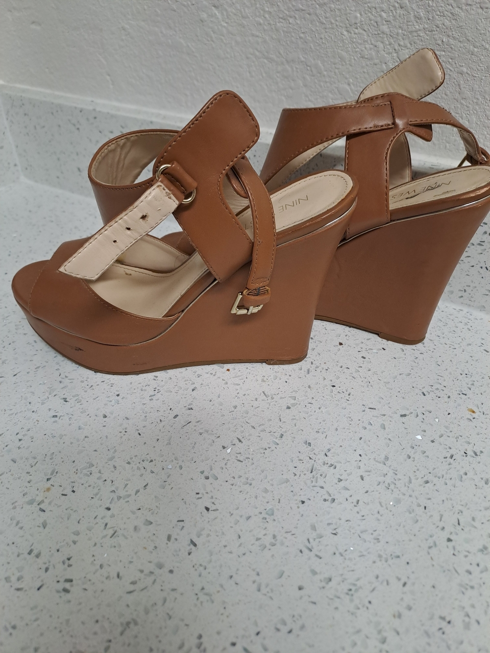 Nine West Tan Wedge Sandals